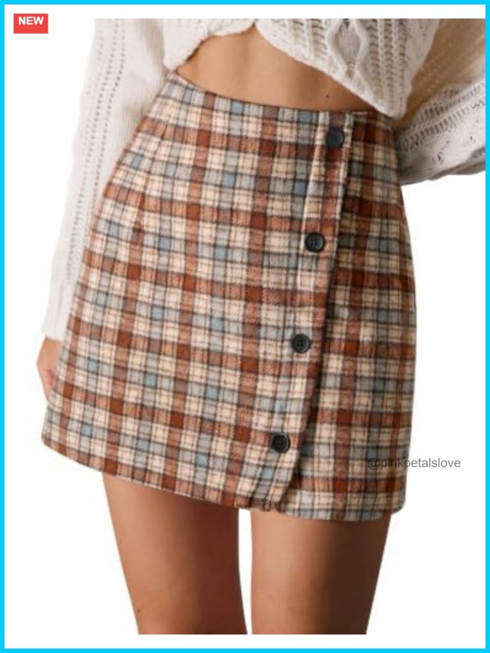 NIMIN Women's High Waisted Plaid Mini Bodycon Skirt with Button Details